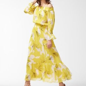 Chico's Pineapple Yellow Chiffon Off Shoulder Yellow Maxi Dress Size 4